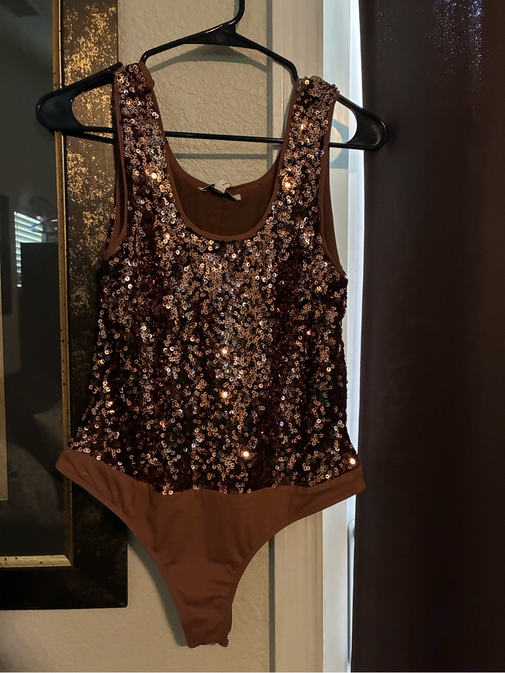 Francesca's Collections Bronze Sequin Tank Bodysuit Large NWT